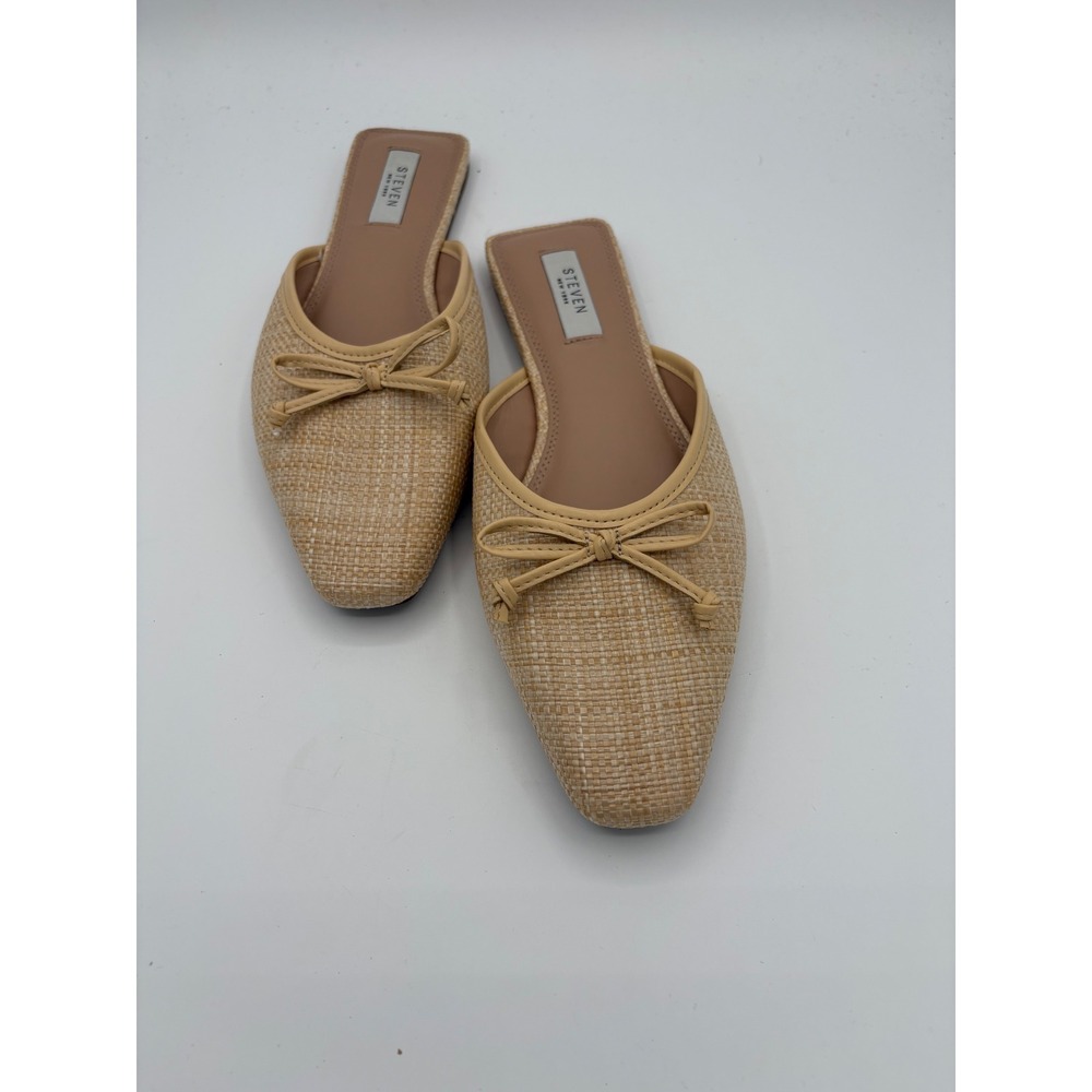 Steven New York Raffia Mules Tan Woven Bow Pointed Toe Slides Womens Size 9